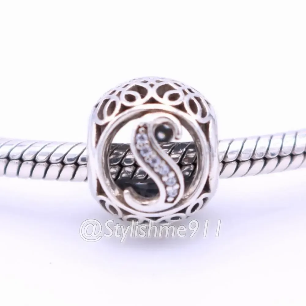 Authentic PANDORA Vintage Letter S Charm with Clear Zirconia